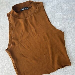 Zara Brown Sleeveless Crop tanktop